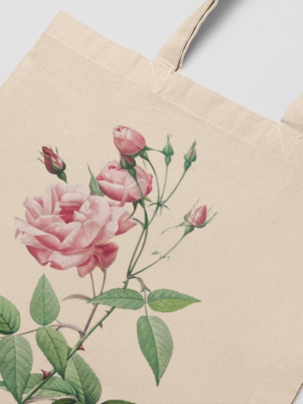 French Rose Vintage Floral Print Graphic Canvas Tote Bag - Picture 3 of 5